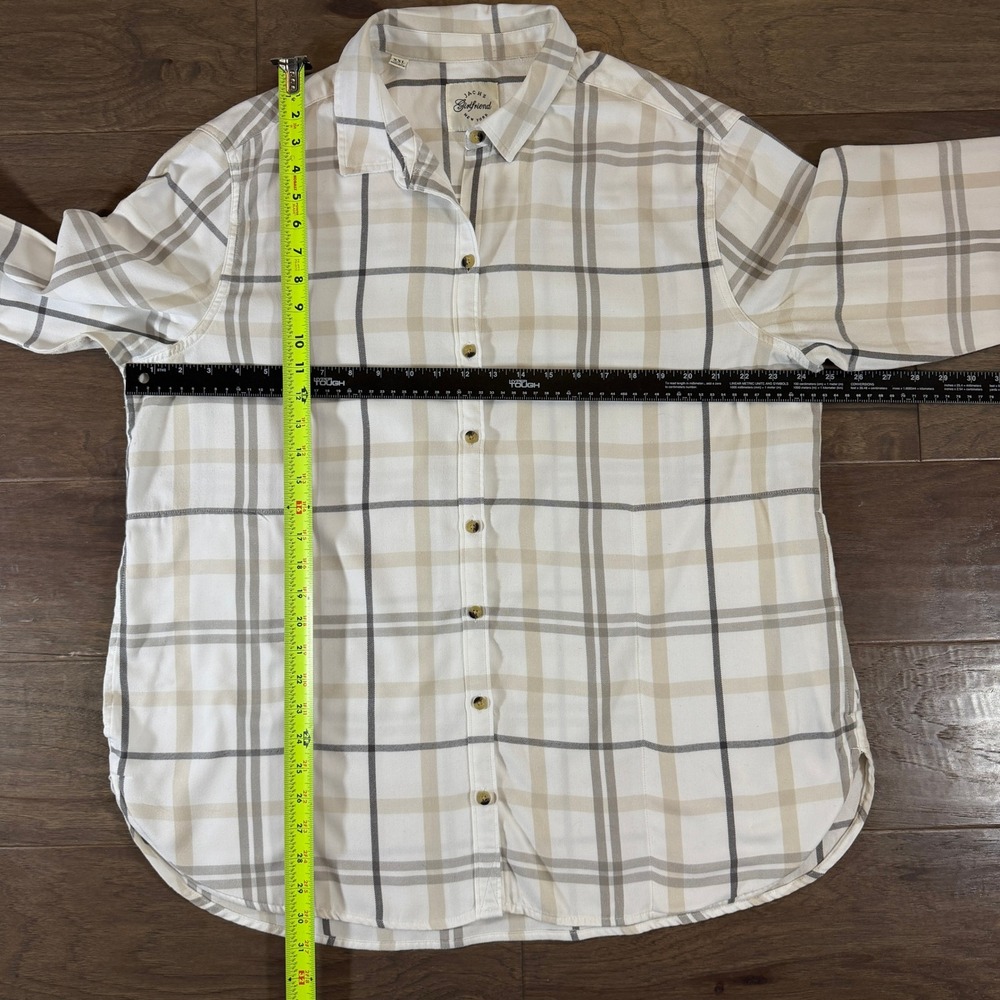 Jachs Girlfriend Womens XXL Plaid Button Down Shirt Cream Tan Grey‎ Side Pockets - Picture 5 of 7